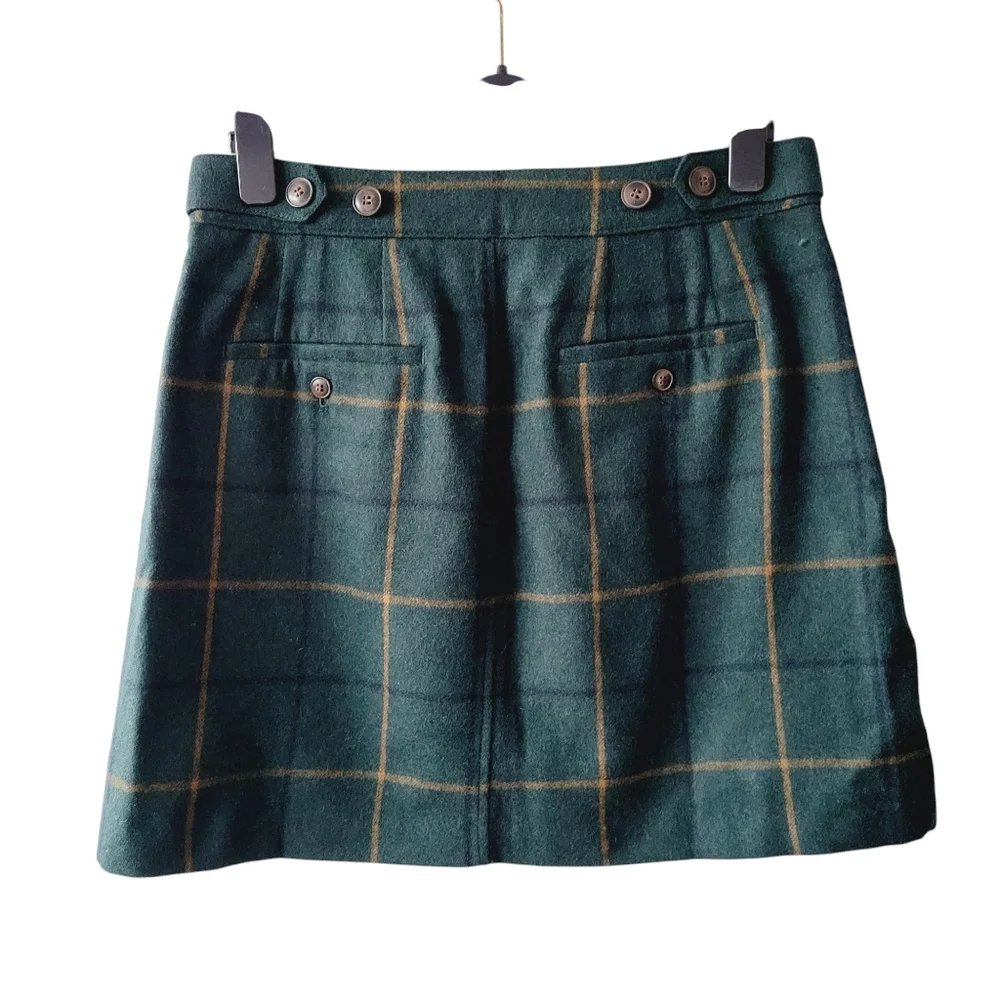 Green Plaid Button-Up Skirt - Picture 2 of 12